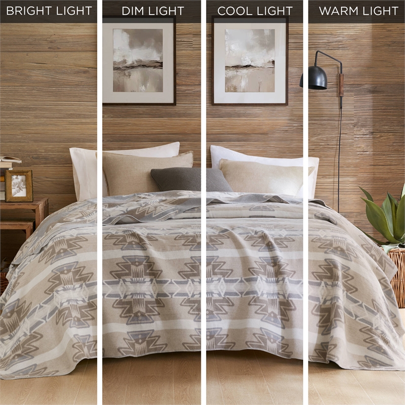 Olliix Woolrich Full/Queen Cotton Blanket in Neutral Aztec