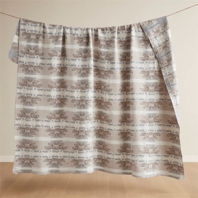Olliix Woolrich Full/Queen Cotton Blanket in Neutral Aztec
