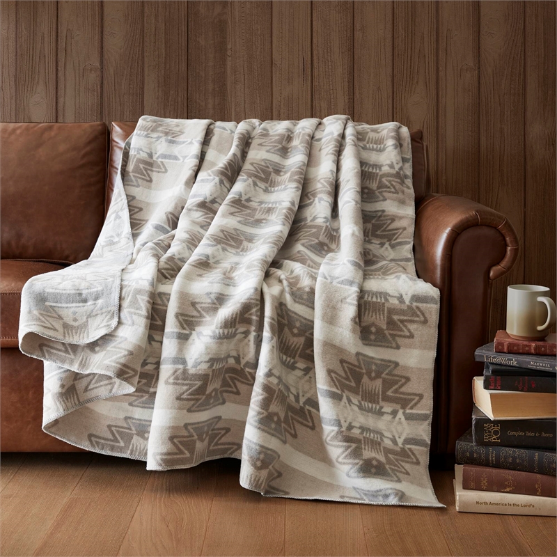 Olliix Woolrich Full/Queen Cotton Blanket in Neutral Aztec