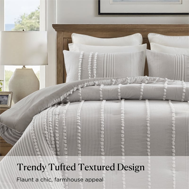 Olliix Harbor House Blue Full/Queen Cotton Comforter Set in Grey