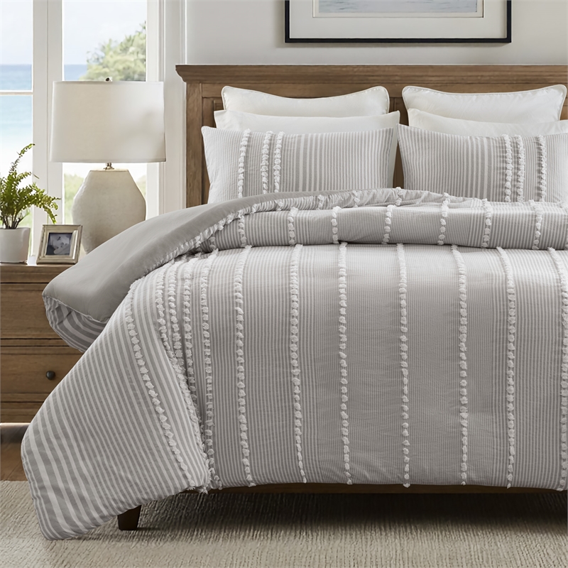 Olliix Harbor House Blue King Cotton Duvet Set in Grey