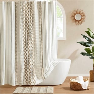 Olliix INK+IVY 72x84&quot Cotton Shower Curtain in Neutral