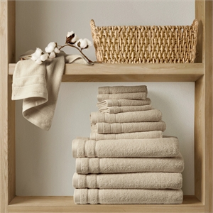 Olliix Comfort Spaces 12-Piece Cotton Bath Towel in Beige