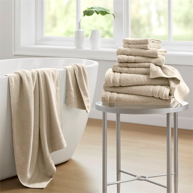 Olliix Comfort Spaces 12-Piece Cotton Bath Towel in Beige