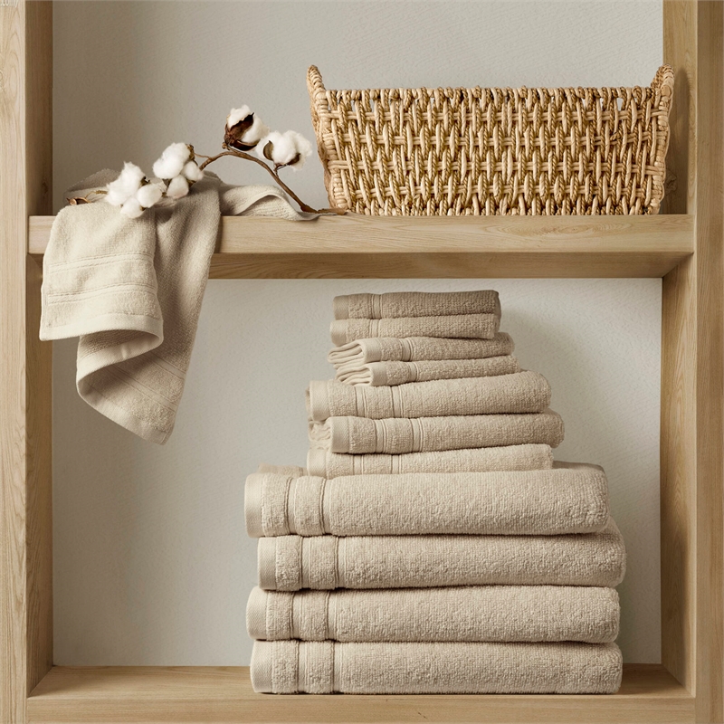 Olliix Comfort Spaces 12-Piece Cotton Bath Towel in Beige
