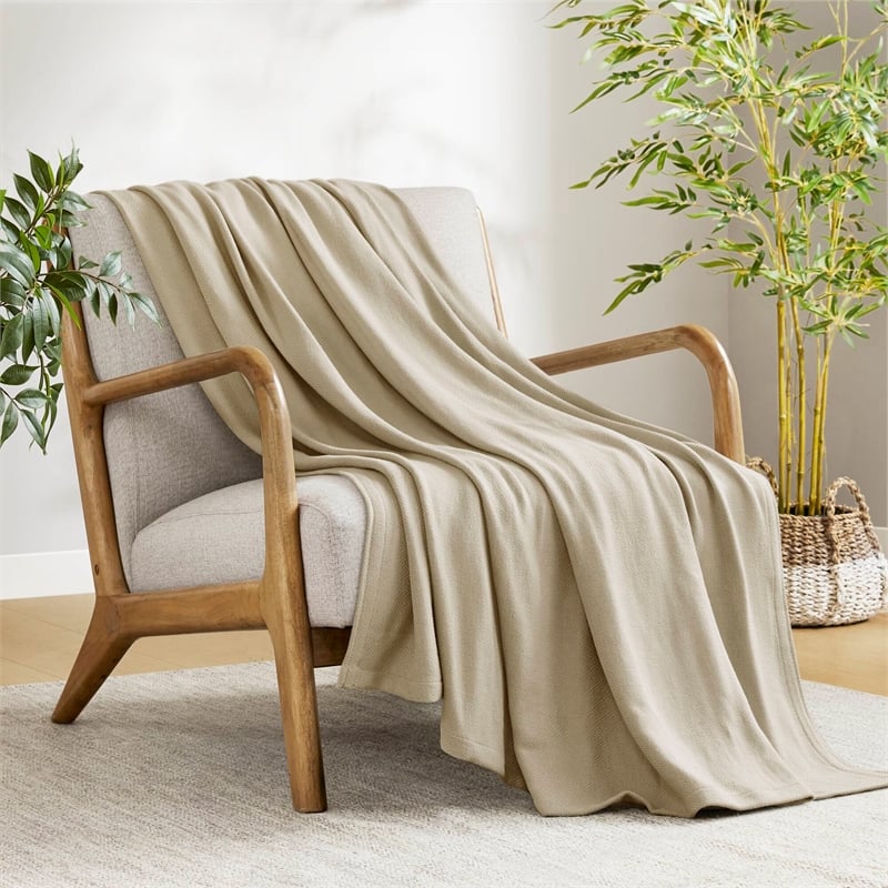 Olliix Madison Park Full/Queen Rayon Blanket in Khaki