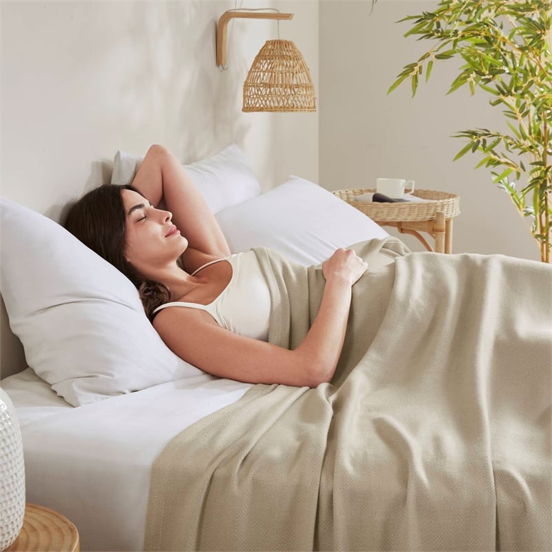 Olliix Madison Park Twin Rayon Blanket in Khaki