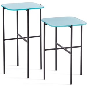 napa home & garden kenzie square glass top end tables in icy blue (set of 2)
