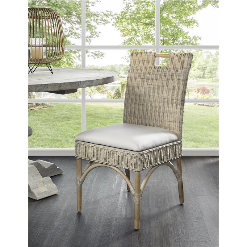 Padma's Plantation Malio Rattan Dining Chair in White Wash