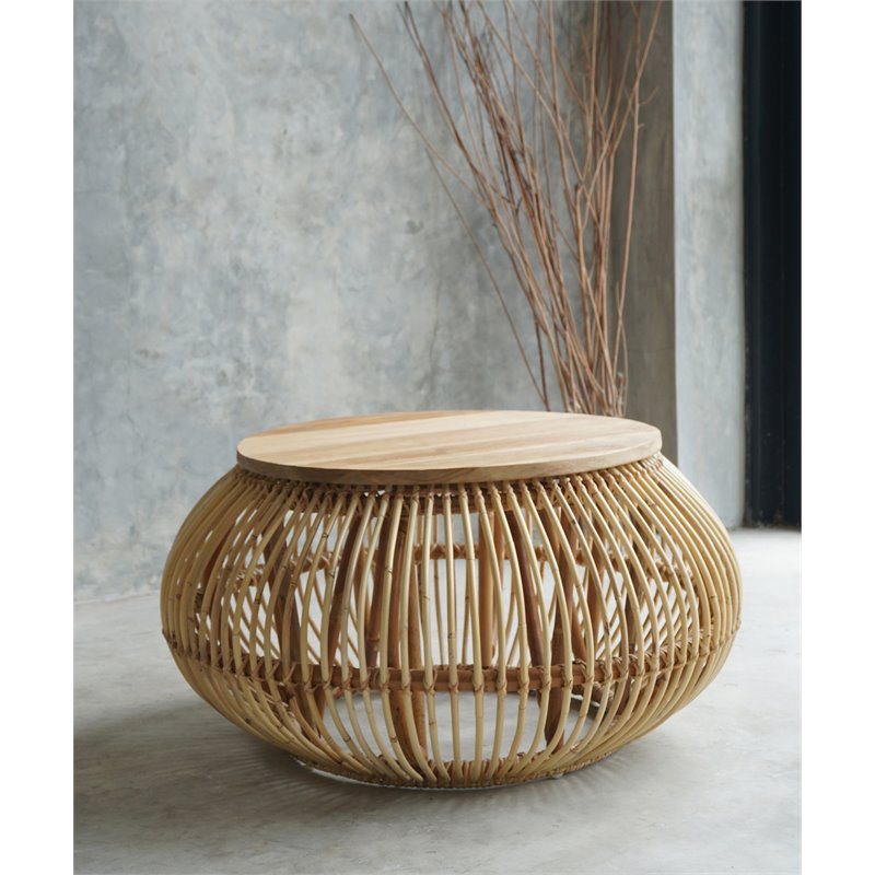 Padma's Plantation Edgewater Wood Coffee Table in Natural Rattan