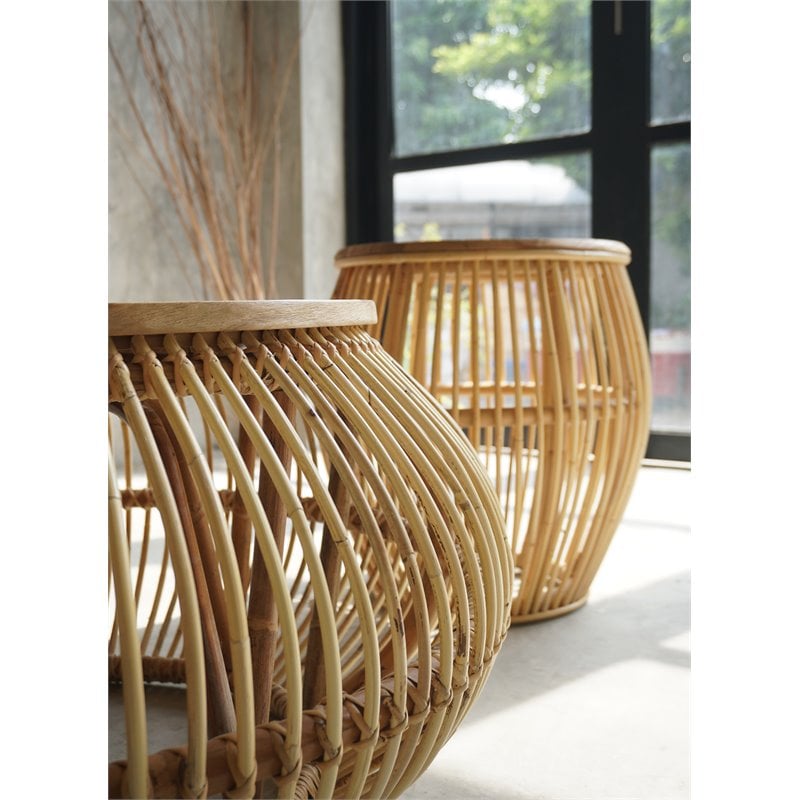 Padma's Plantation Edgewater Wood Coffee Table in Natural Rattan