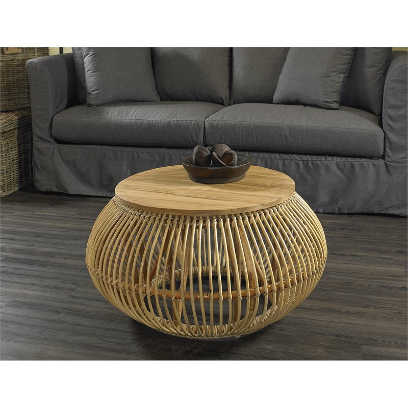 Padma's Plantation Edgewater Wood Coffee Table in Natural Rattan