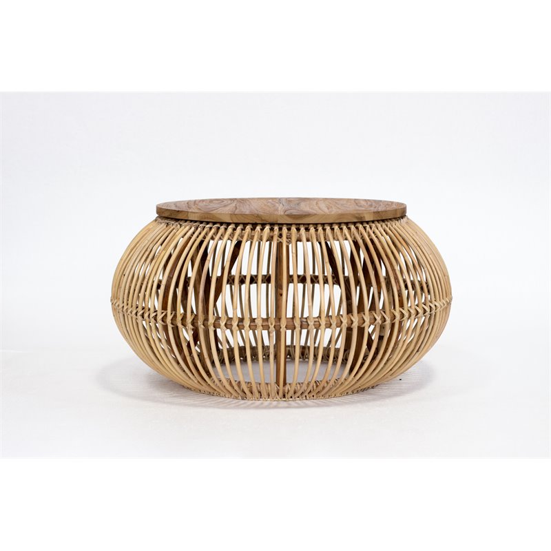 Padma's Plantation Edgewater Wood Coffee Table in Natural Rattan