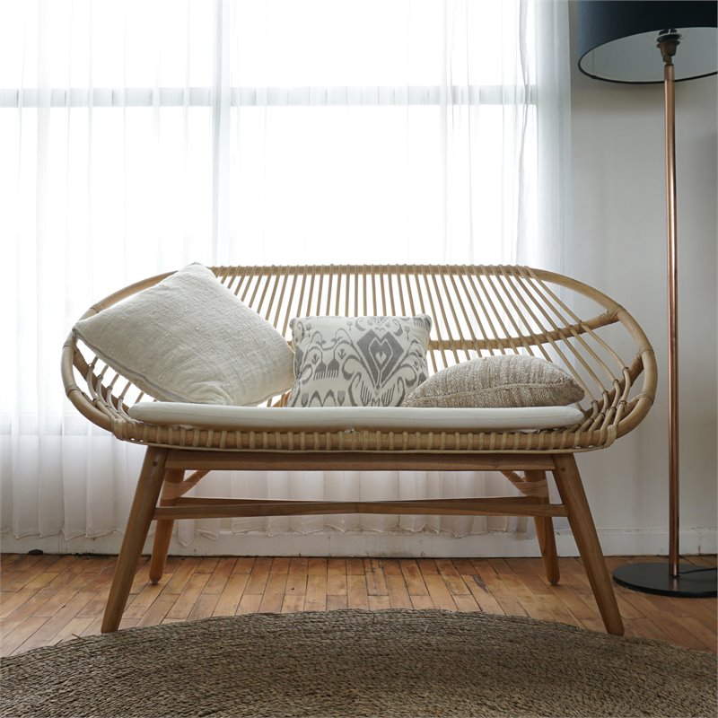 Padma's Plantation Florida Rattan Sofa Bench in Natural Rattan