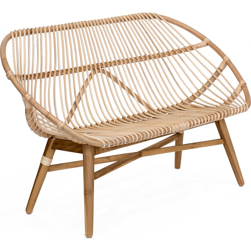 Padma's Plantation Florida Rattan Sofa Bench in Natural Rattan