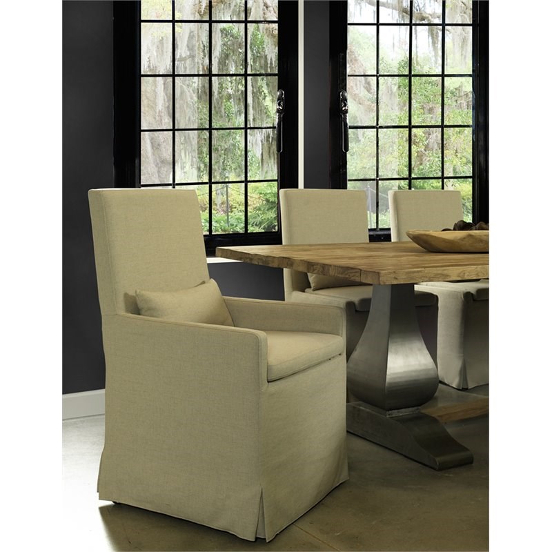 Padma's Plantation Sandspur Beach Wood Dining Armchair in Brushed Linen White