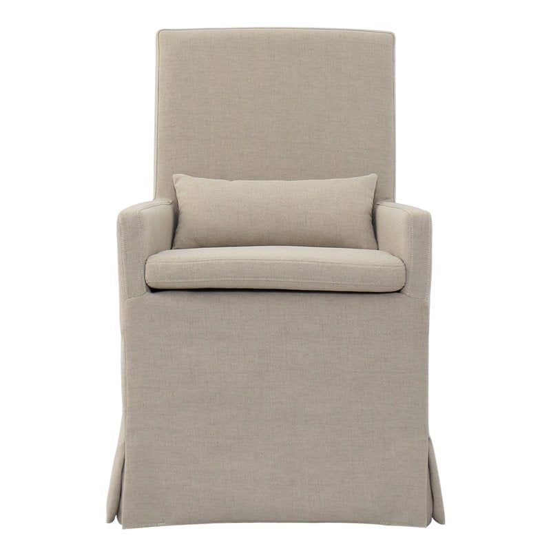 Padma's Plantation Sandspur Beach Wood Dining Armchair in Brushed Linen White