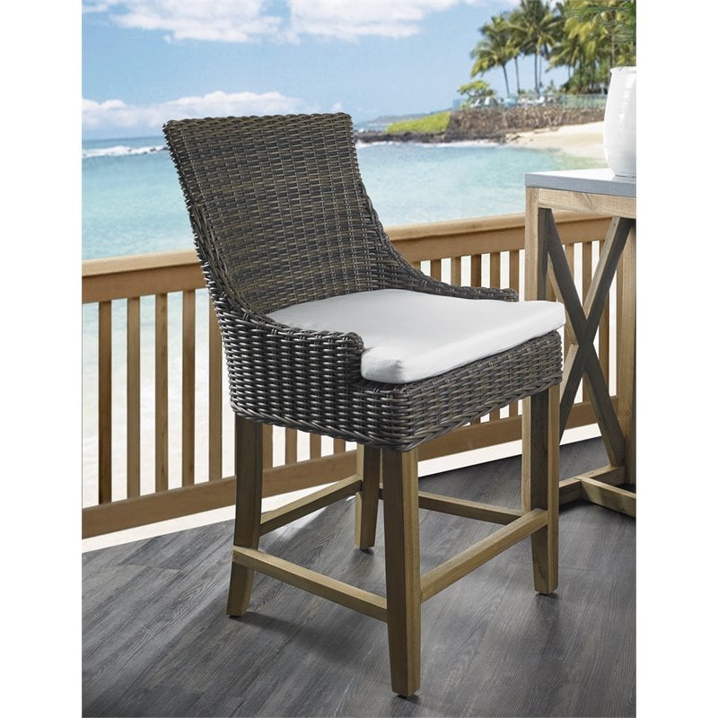 Padma's Plantation Alfresco Wicker Patio Counterstool in Crocodile Green Rattan