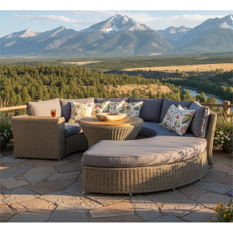 Padma's Plantation Barbados Wicker Rounded Patio Sofa in Kubu Gray