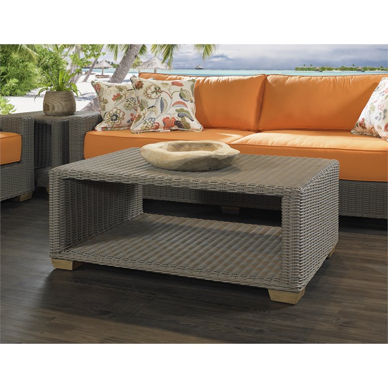 Padma's Plantation Nautilus Wicker Patio Coffee Table in Kubu Gray