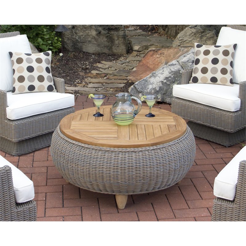 Padma's Plantation Paradise Aluminum Patio Wood Top Ottoman in Kubu Gray