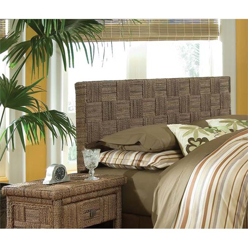 Padma's Plantation Plaid Wood Low Twin Headboard in Natural Abaca Twist