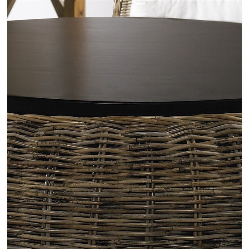 Padma's Plantation Paradise Wicker Wood Top Ottoman in Kubu Gray