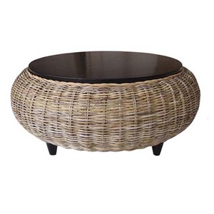 Padma's Plantation Paradise Wicker Wood Top Ottoman in Kubu Gray