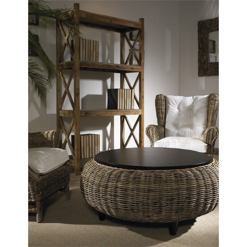 Padma's Plantation Paradise Wicker Wood Top Ottoman in Kubu Gray