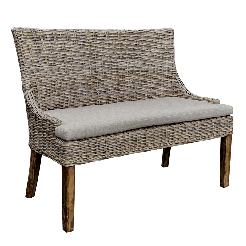 Padma's Plantation Alfresco Dining Settee w/ Base White Fabric in Naturral