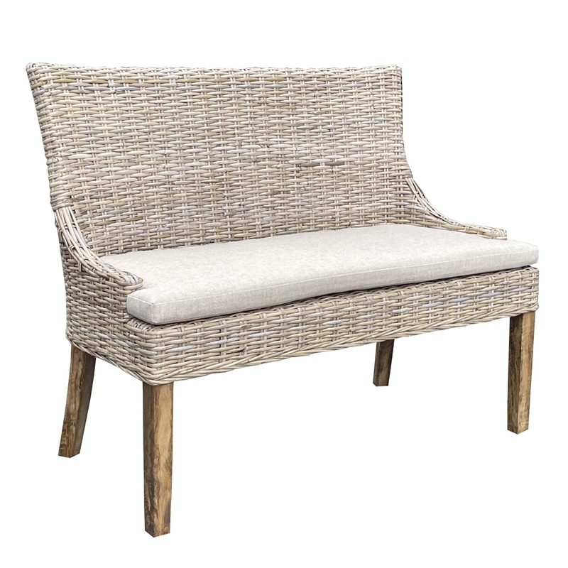 Padma's Plantation Alfresco Dining Settee w/ Base White Fabric in Naturral