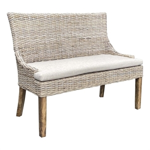 Padma's Plantation Alfresco Dining Settee w/ Base White Fabric in Naturral