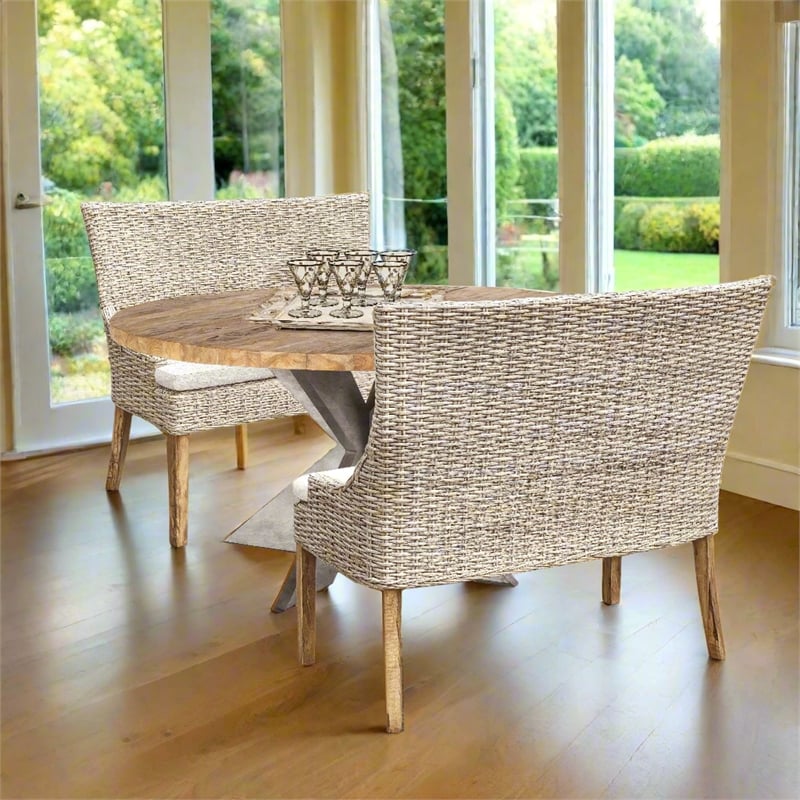 Padma's Plantation Alfresco Dining Settee w/ Seminyak Sand Fabric in Naturral