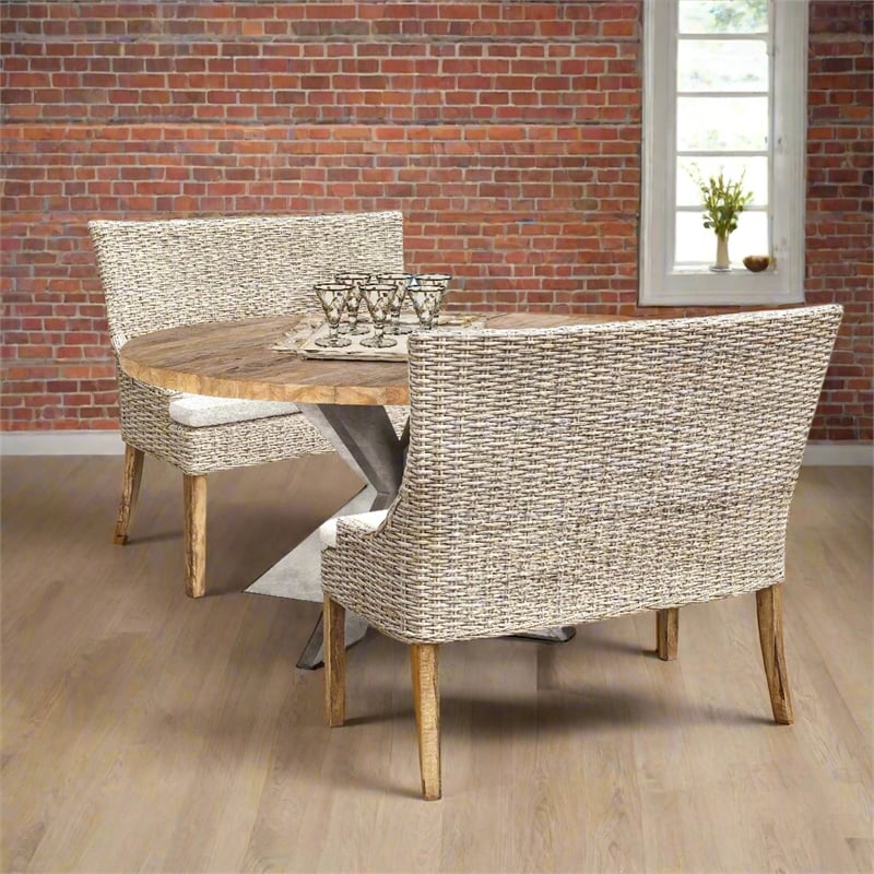 Padma's Plantation Alfresco Dining Settee w/ Seminyak Sand Fabric in Naturral