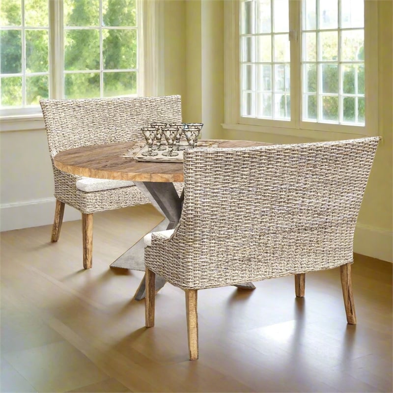 Padma's Plantation Alfresco Dining Settee w/ Seminyak Sand Fabric in Naturral