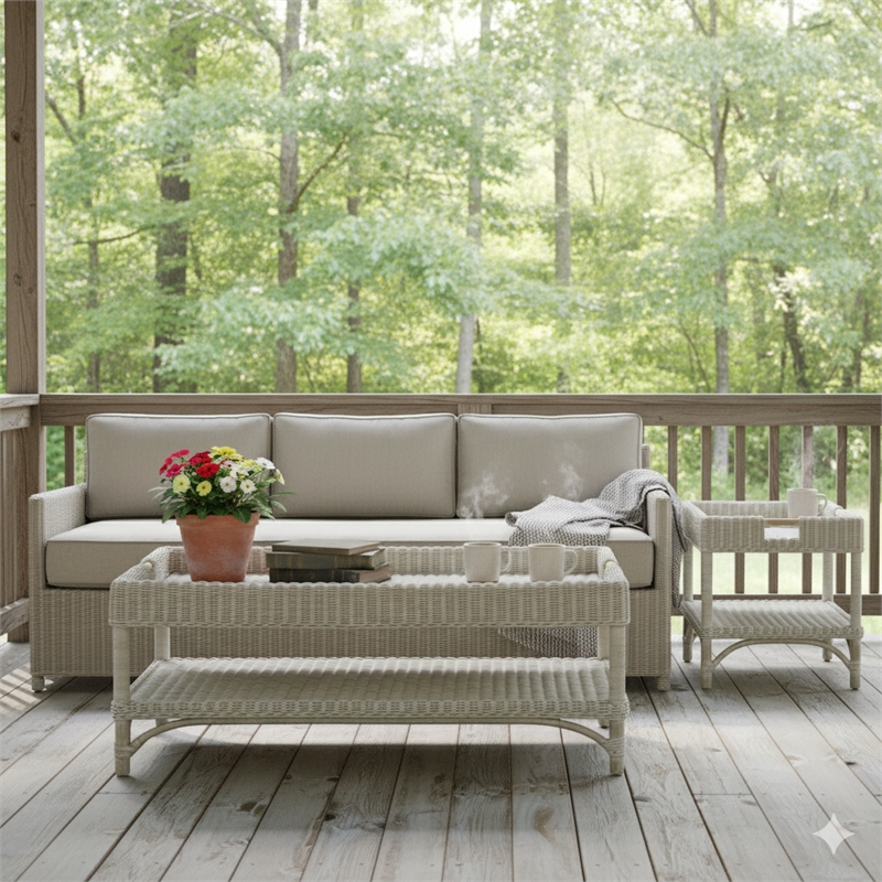 Padma's Plantation Malio Sofa w/ Base White Fabric in Naturral