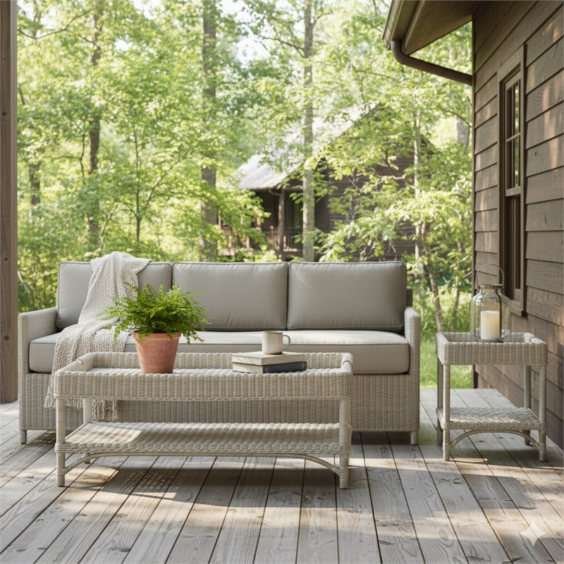 Padma's Plantation Malio Sofa w/ Base White Fabric in Naturral