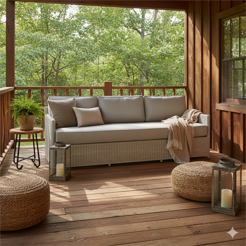 Padma's Plantation Malio Sofa w/ Base White Fabric in Naturral