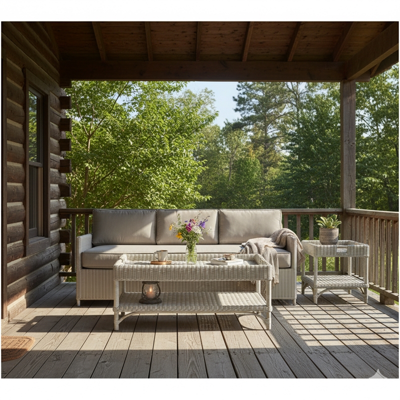 Padma's Plantation Malio Sofa w/ Base White Fabric in Naturral