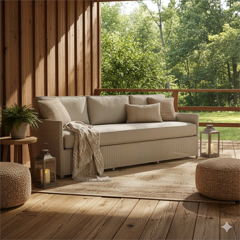 Padma's Plantation Malio Sofa w/ Base White Fabric in Naturral