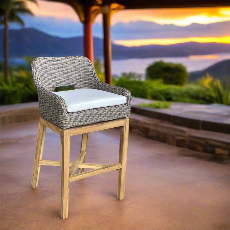 Padma's Plantation Dunes Outdoor Barstool in Outdoor Kubu Grey
