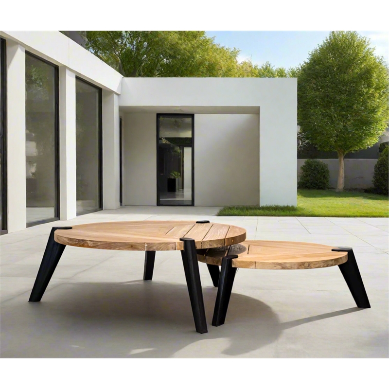 Padma's Plantation Triangolo Outdoor Nesting Coffee Tables in Naturral(Set of 2)