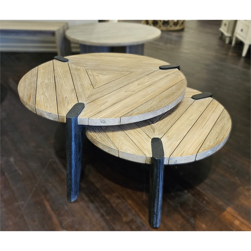 Padma's Plantation Triangolo Outdoor Nesting Coffee Tables in Naturral(Set of 2)