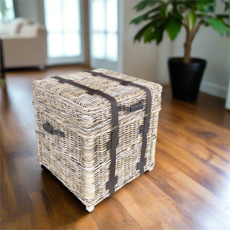 Padma's Plantation Woven End Table / Trunk in Kubu Grey