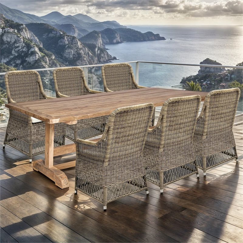 Padma's Plantation Outdoor Viceroy Arm Dining Chair in Naturral