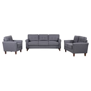 U.S Pride Furniture Mcnaboe 3-Piece Linen Fabric Living Room Set in Dark Gray