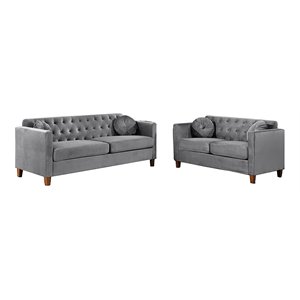 U.S Pride Furniture Cendejas Velvet and Wood Living Room Set in Gray