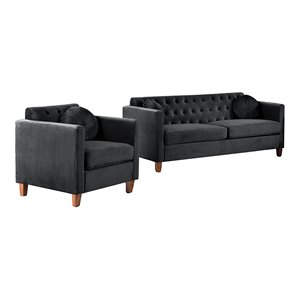 U.S Pride Furniture Cendejas 2-Piece Velvet Living Room Set in Black