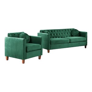 U.S Pride Furniture Cendejas 2-Piece Velvet Living Room Set in Green