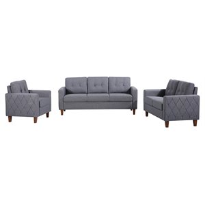 U.S Pride Furniture Celestia 3-piece Fabric Living Room Set in Dark Gray